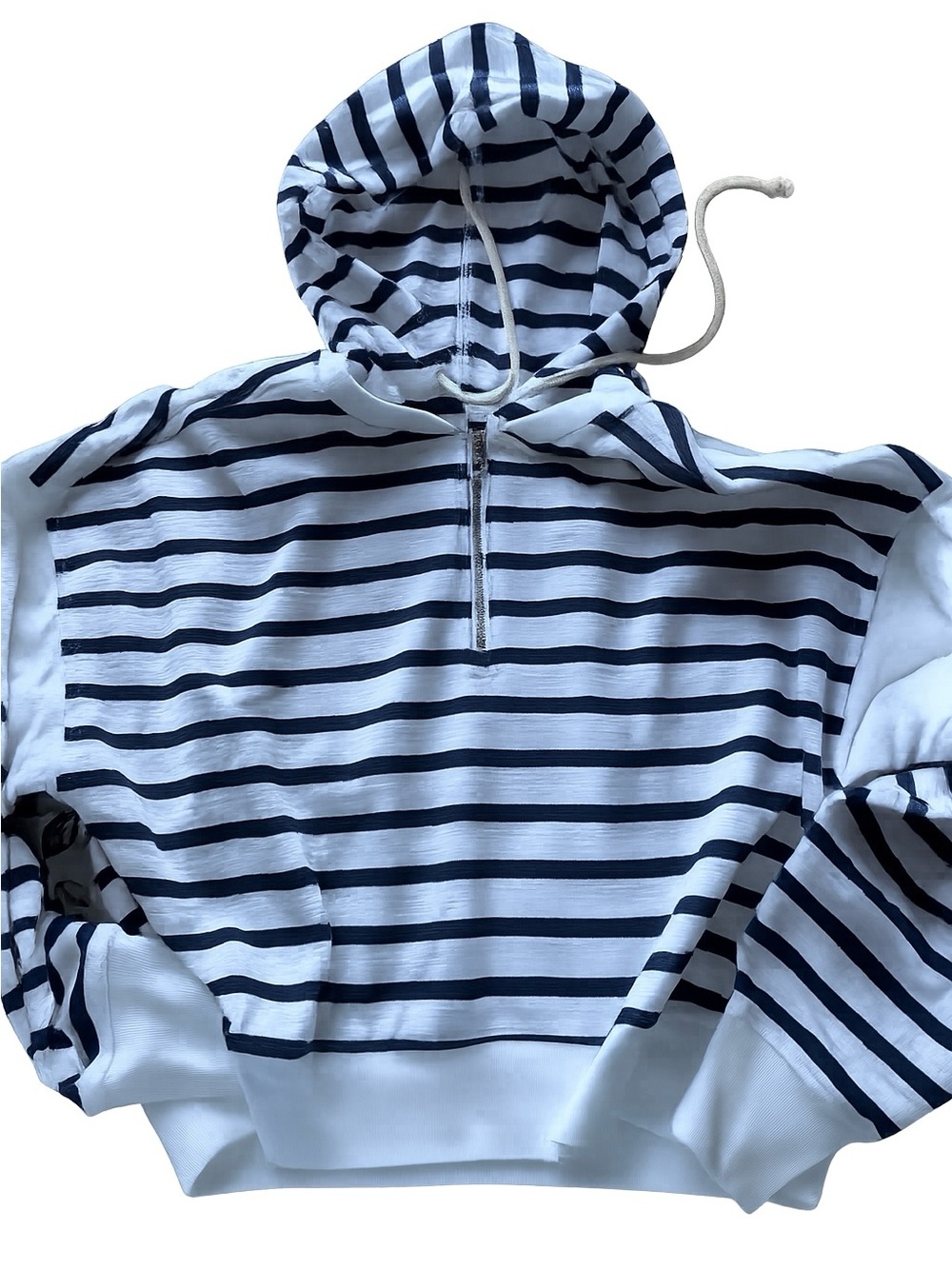 aerie Navy & White Striped Hooded Zip Pullover